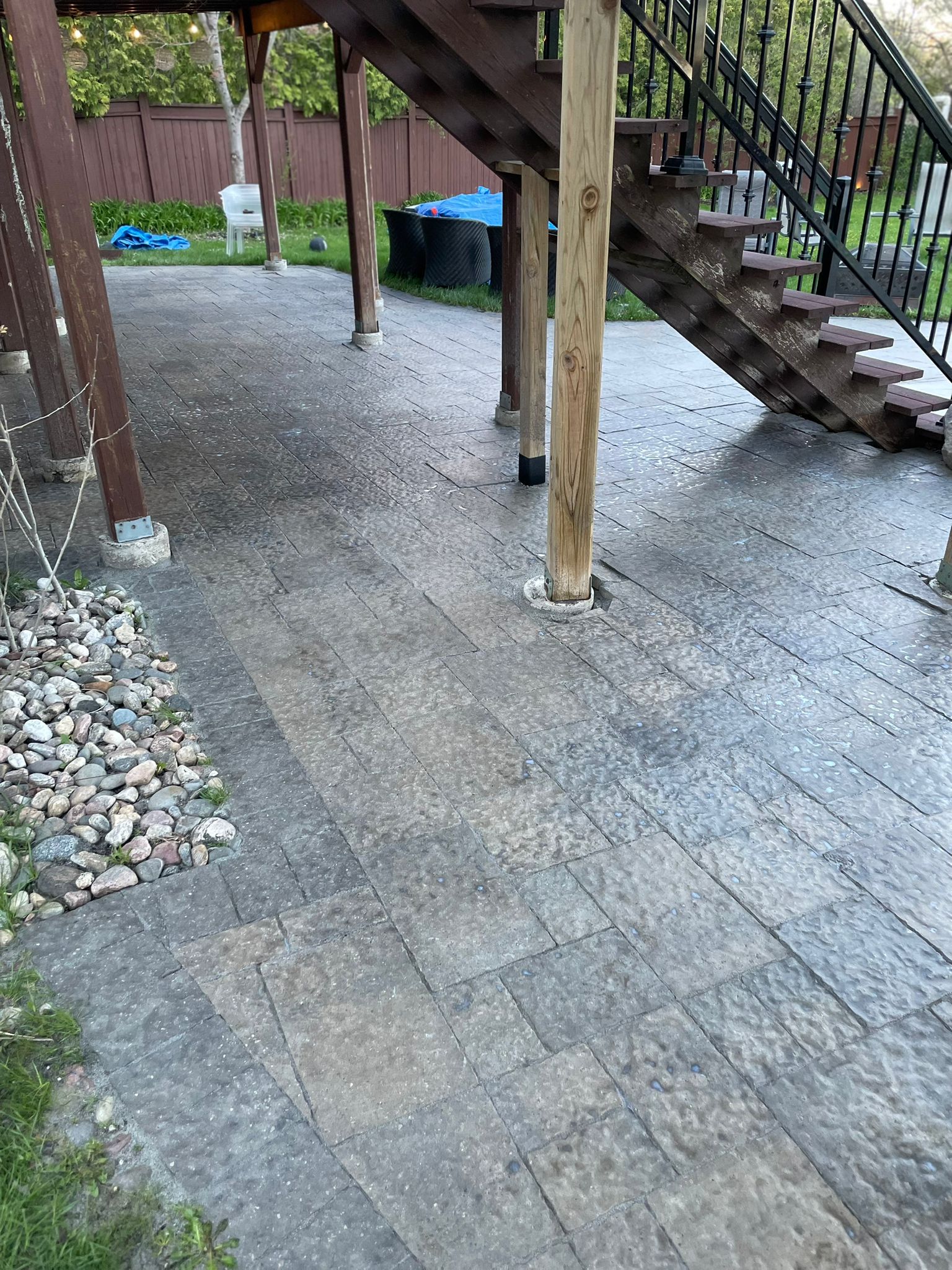 Stamped concrete patio with stairs