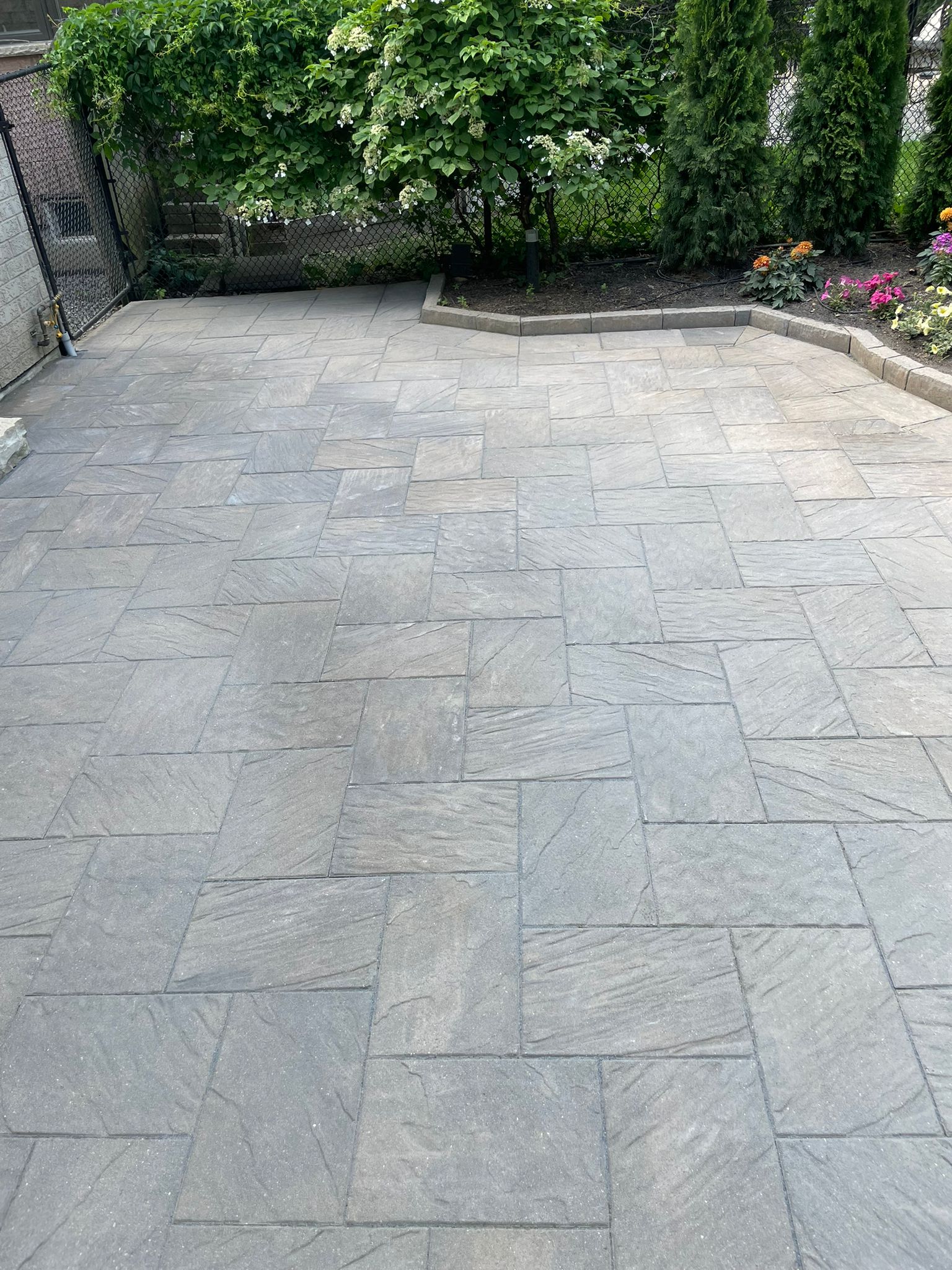 Herringbone paver patio